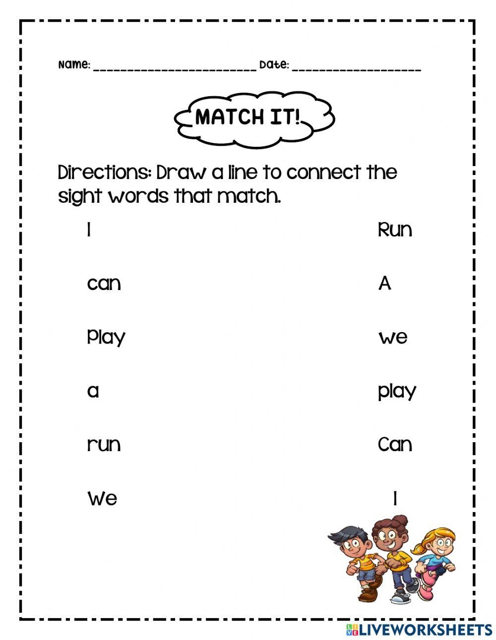 Match It Sight Words Worksheet Live Worksheets Worksheets Library