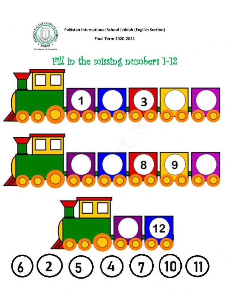 Math 1 12 Worksheet Preschool Activities Printable Kindergarten 