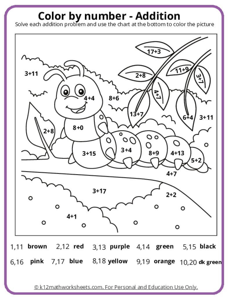 Color By Number Math Worksheets Kindergarten