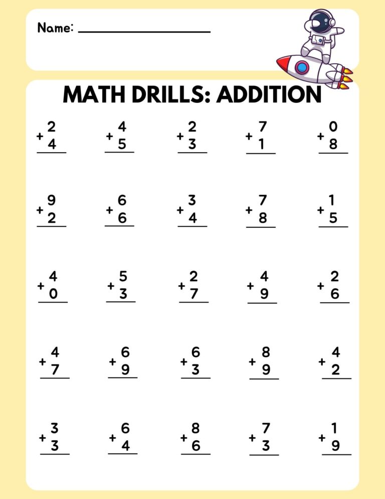 Math Drill Addition Worksheet 1