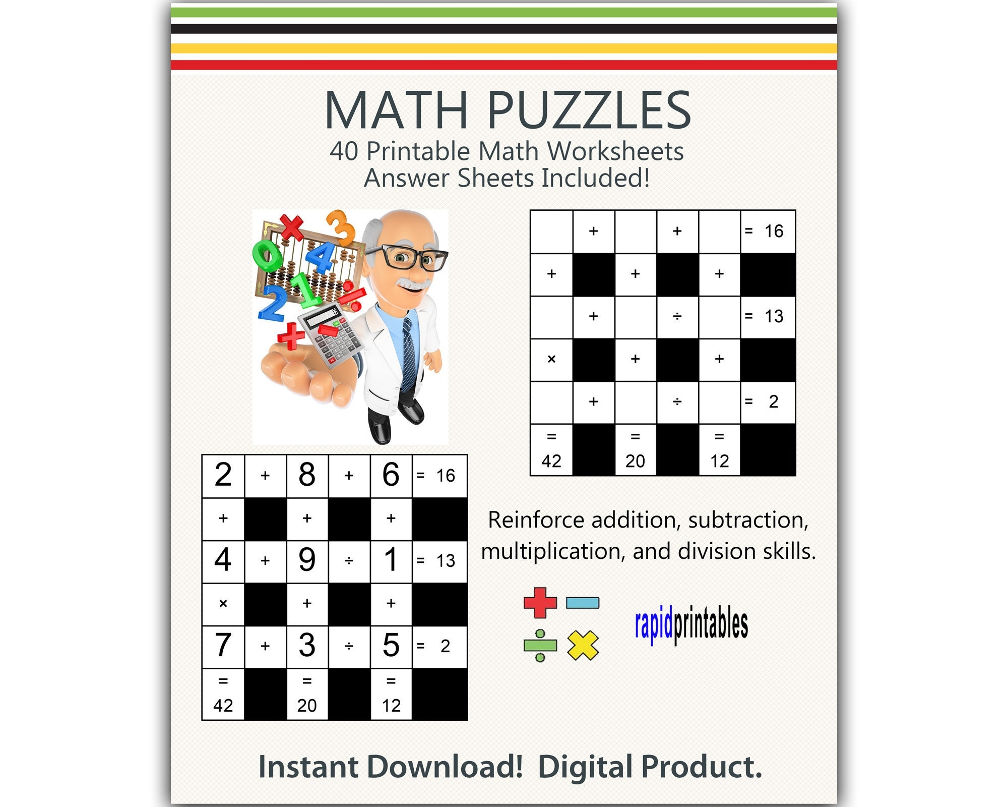 Math Puzzle Worksheets For Kindergarten