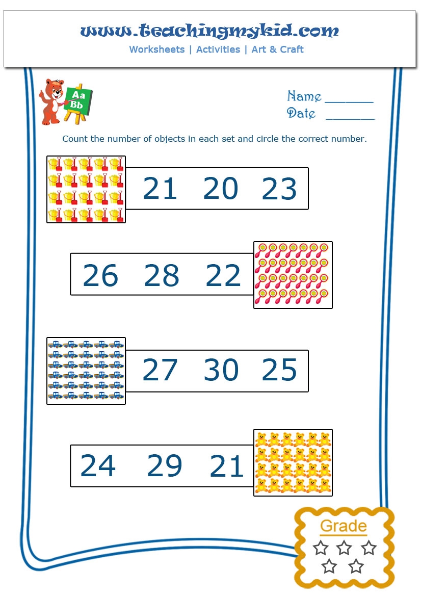 Math Worksheets Kindergarten Numbers 1-30