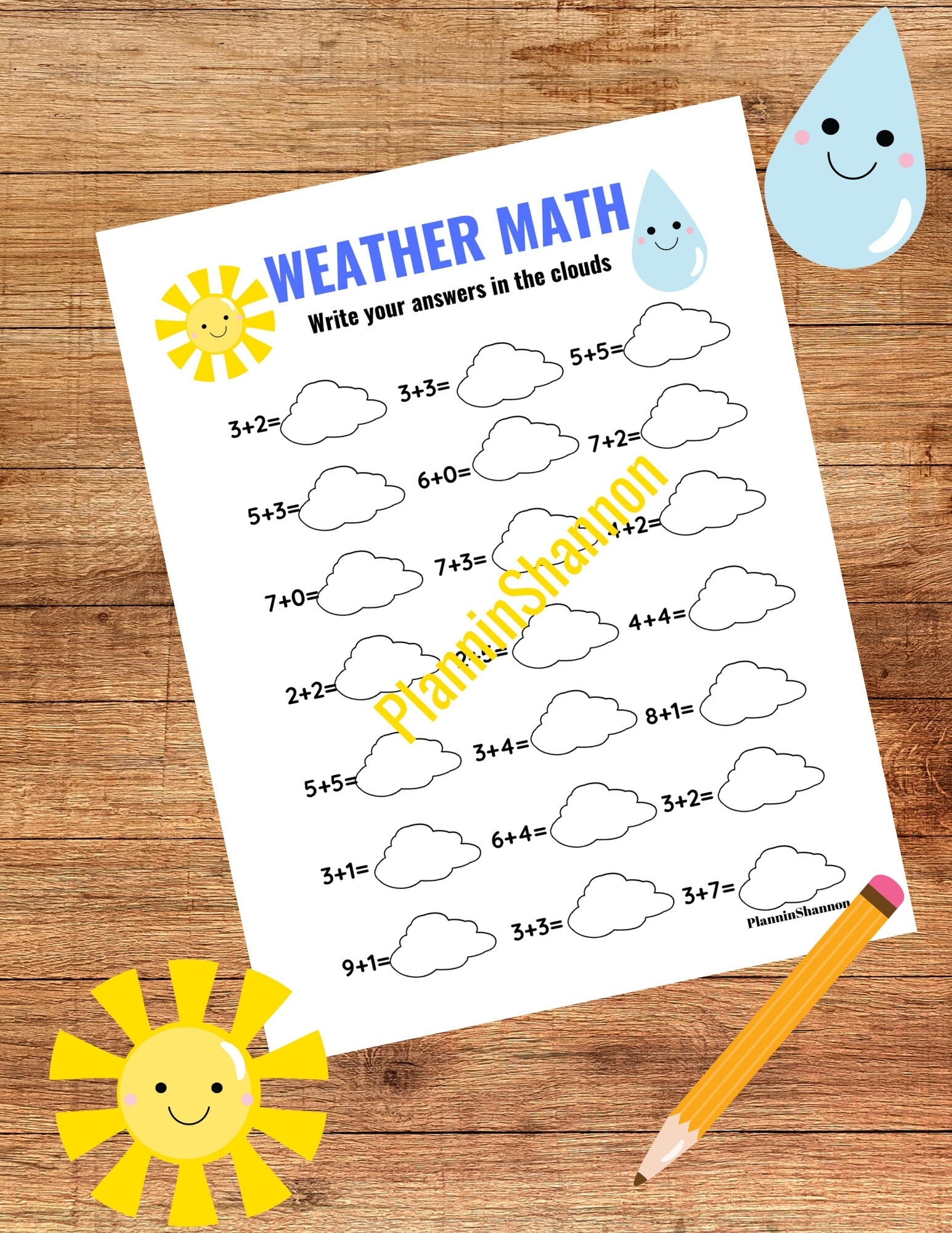 Math Worksheet Addition Weather Math Worksheet Kindergarten Math Etsy