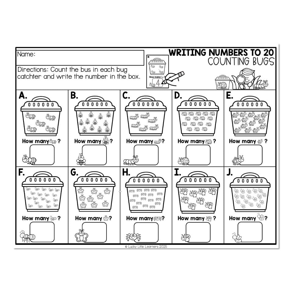 Math Worksheet April Writing Numbers To 20 Counting Bugs 