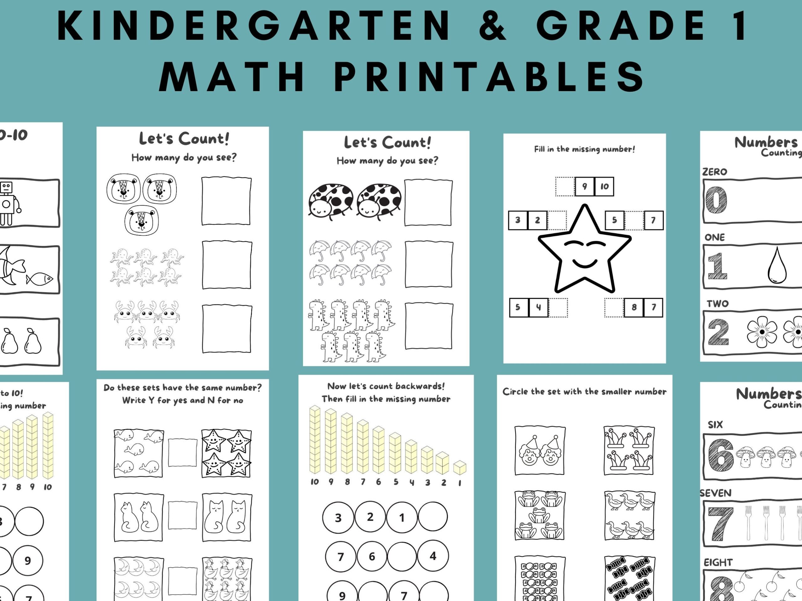 Math Worksheets Kindergarten Grade 1 Numbers To 10 Counting Printable Worksheet Instant Download Beginning Math Etsy UK