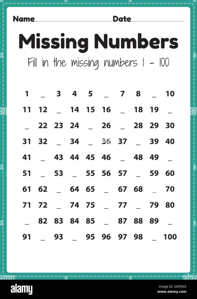 Maths Worksheets Missing Numbers 1 To 100 Printable Sheet For 