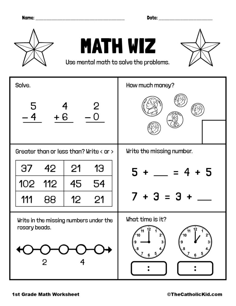 Mental Math Worksheet TheCatholicKid