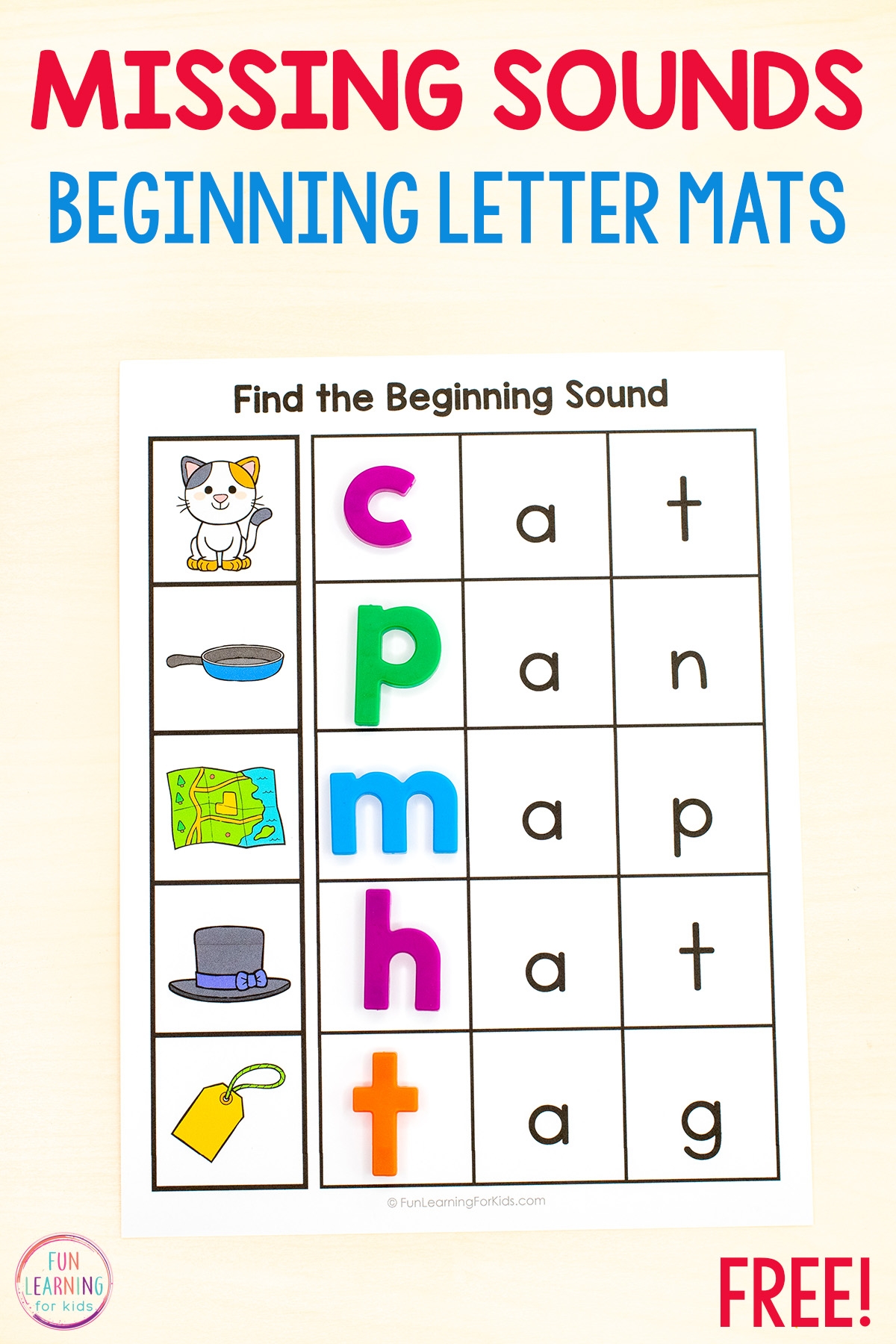 Missing Beginning Sound CVC Word Mats Free Printable