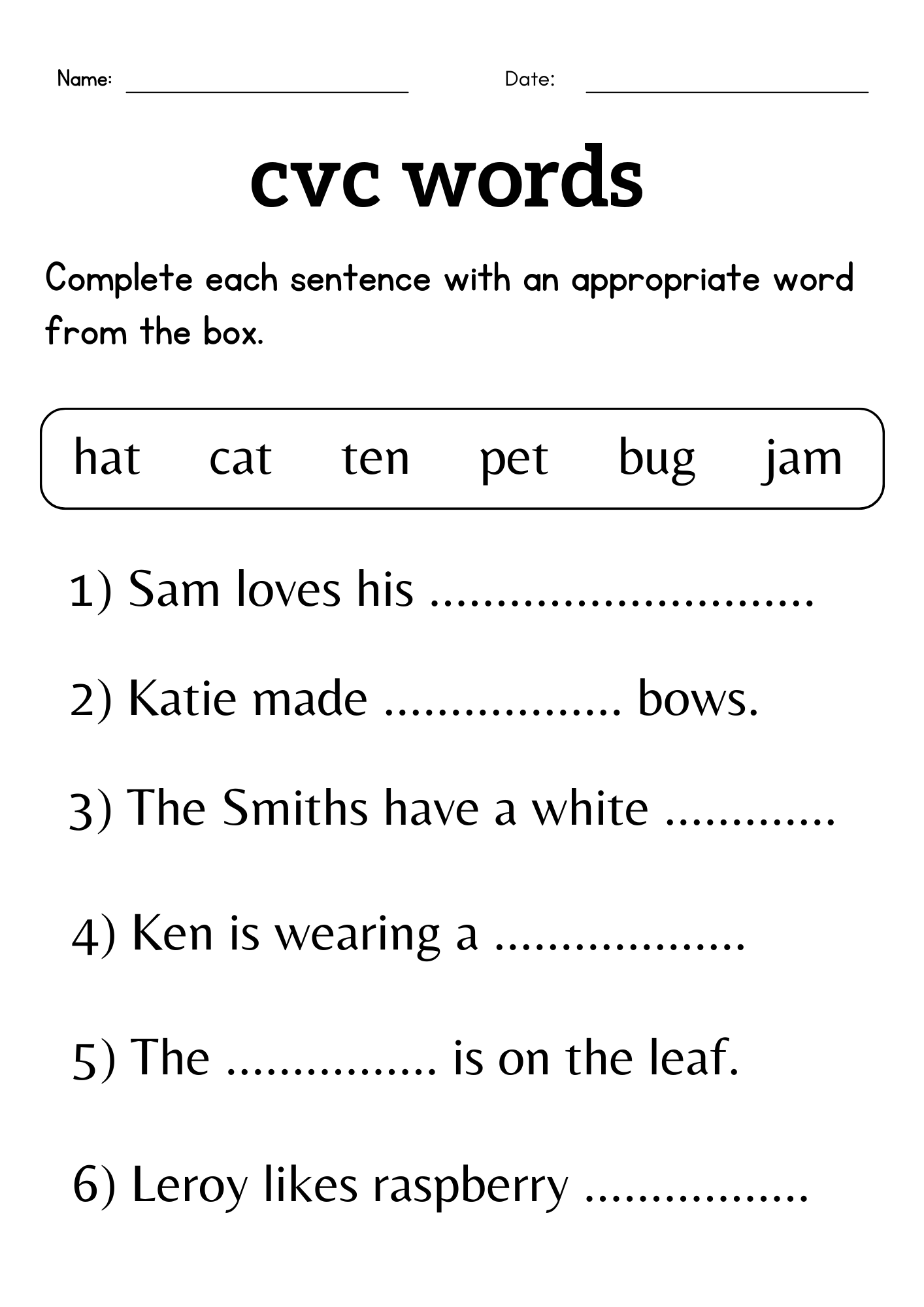 Missing Letter Cvc Words Activity Worksheet For Grade 1 Or 2