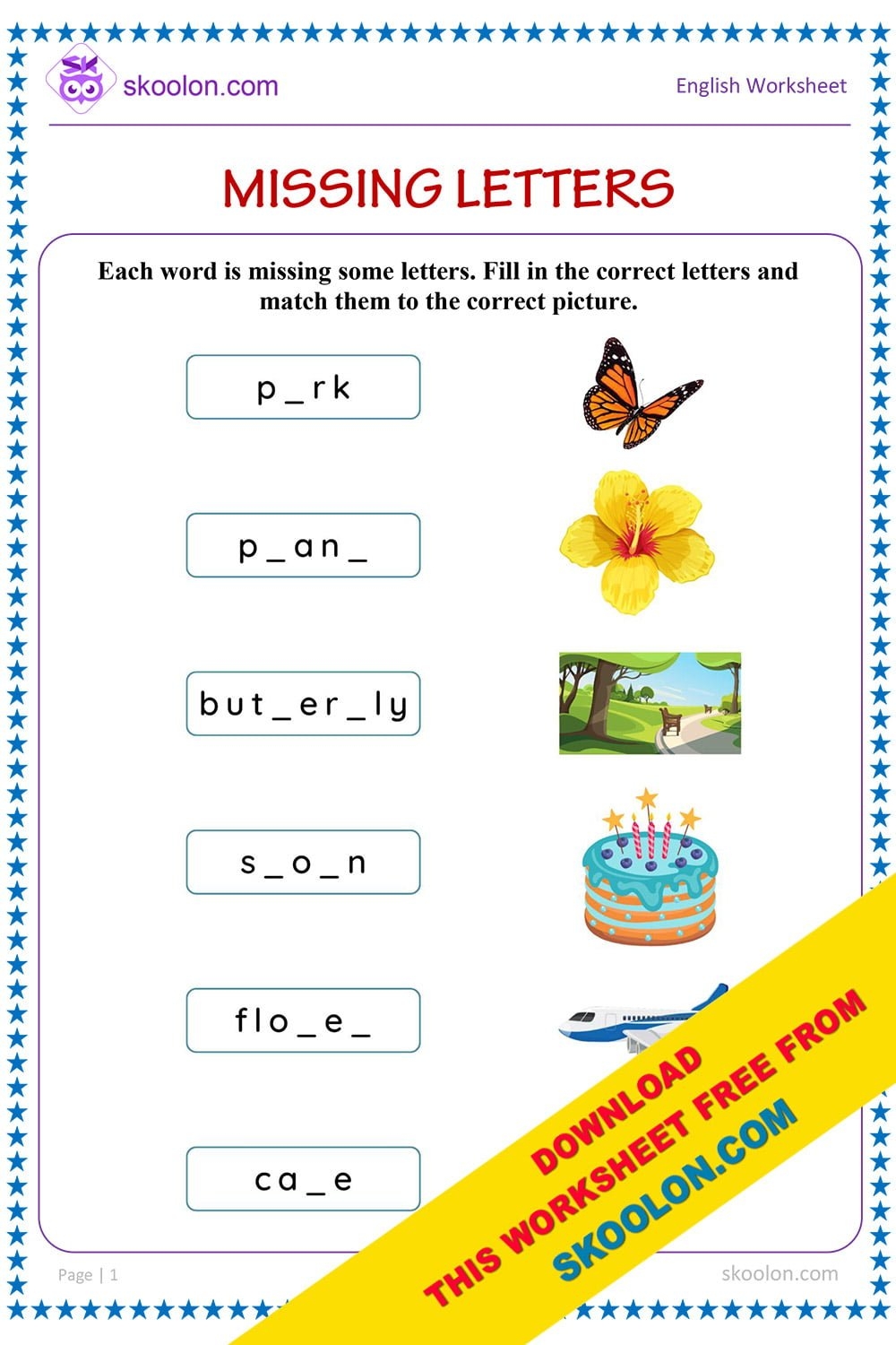 Missing Letters Worksheet 1 Skoolon