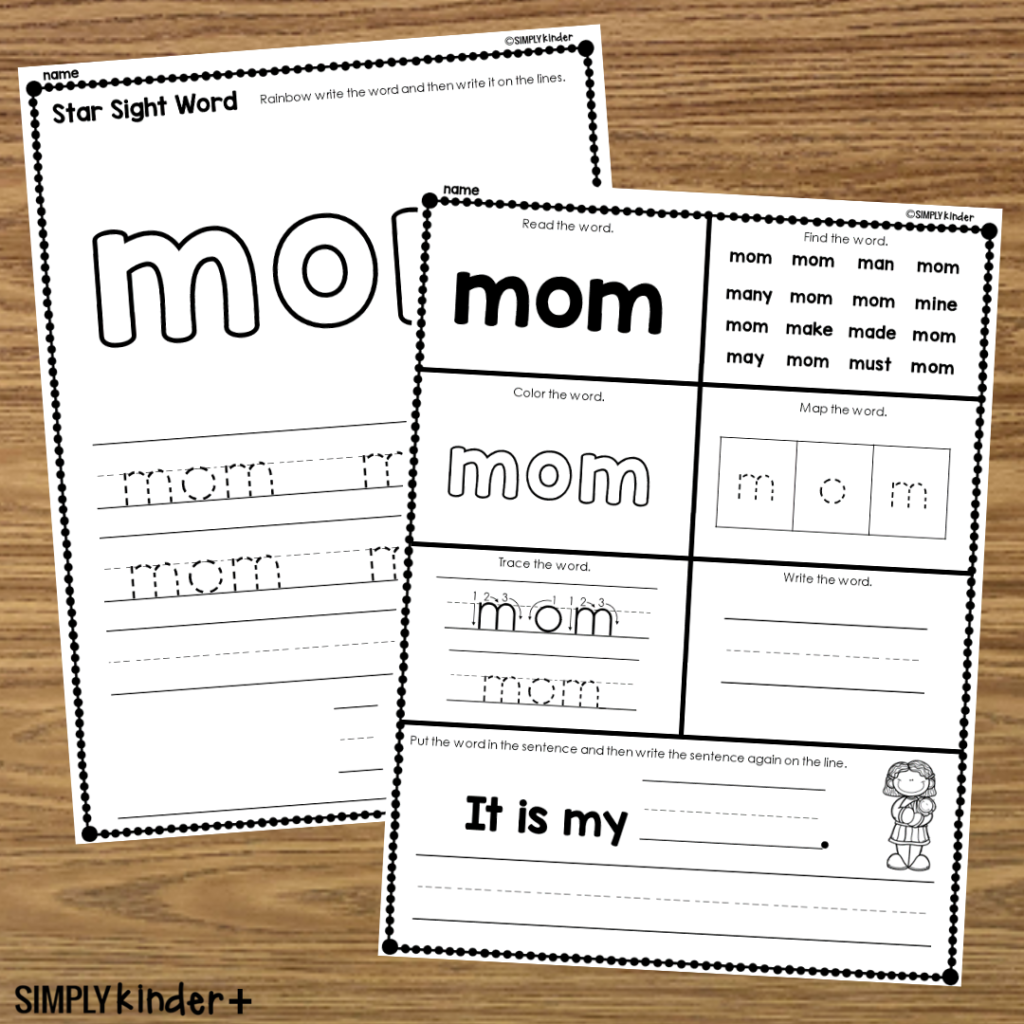 Mom Sight Word Printable Activities Simply Kinder Plus
