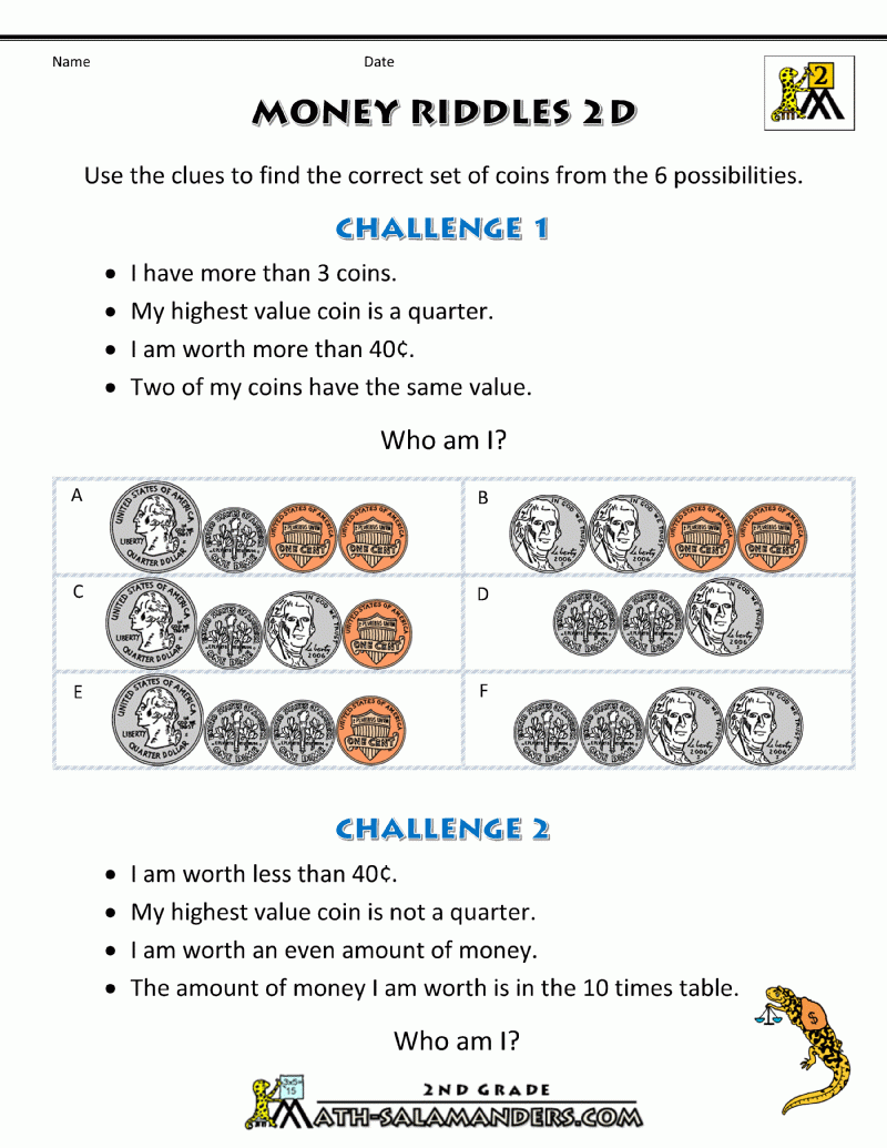 Money Math Worksheets Money Riddles Money Math Worksheets Money Riddles