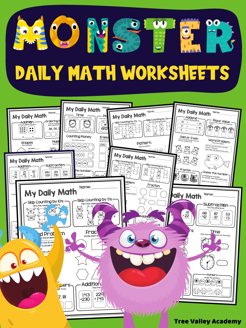 Monster Daily Math Worksheets Tree Valley Academy