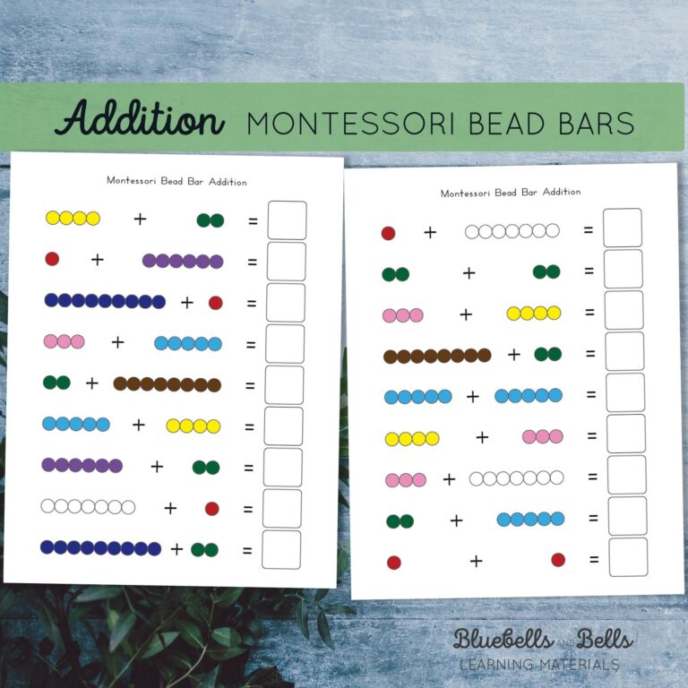 Montessori Bead Bars Addition To 10 Worksheets Montessori 