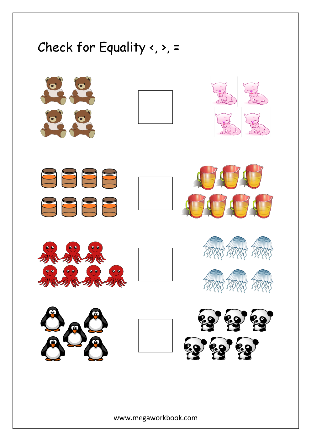 More And Less Worksheets Greater Than Less Than Worksheets For Preschool Kindergarten MegaWorkbook