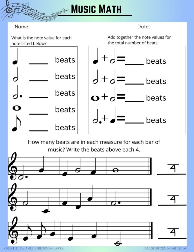 Music Math Worksheet Etsy UK