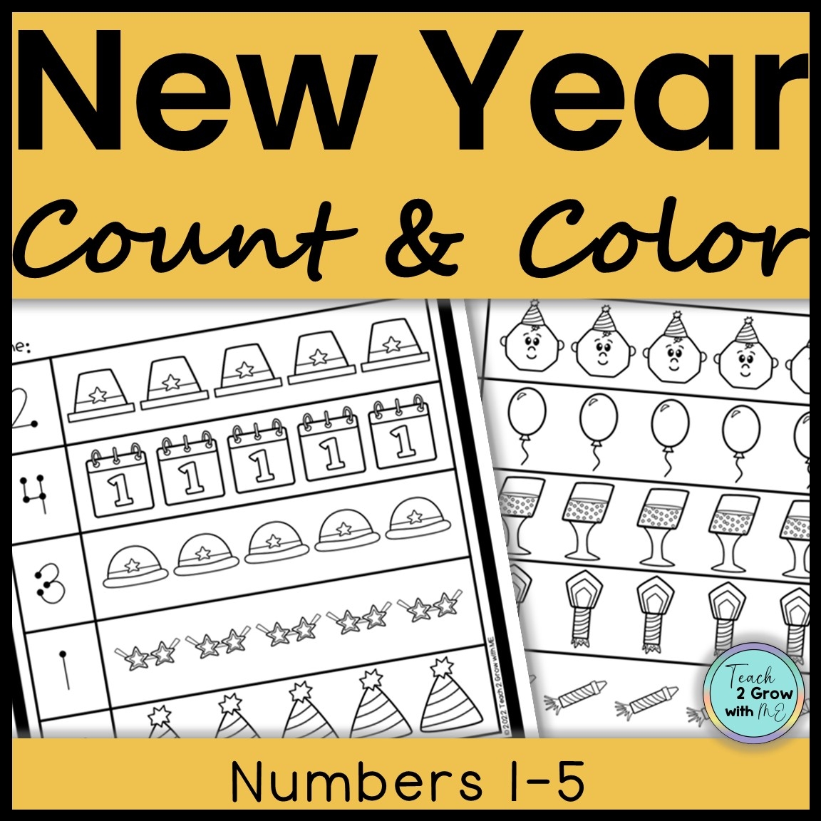 New Year Count U0026 Color Numbers 1 5 Worksheets For Kindergarten 