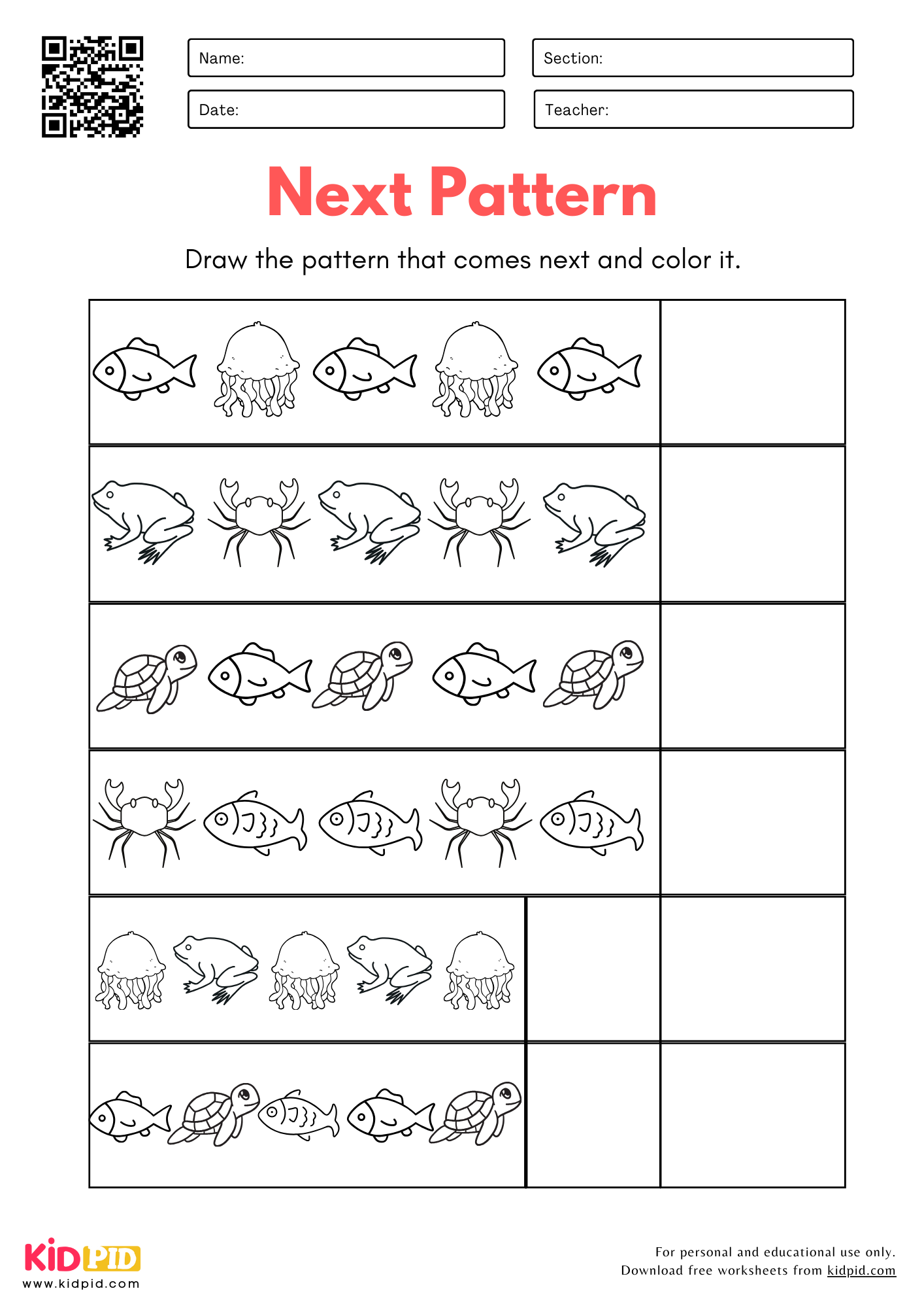 Next Pattern Math Worksheets For Kindergarten Kidpid