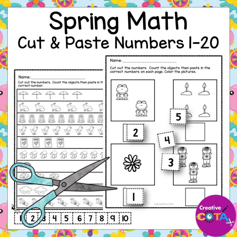 No Prep Spring Kindergarten Math Numbers 1 20 Cut And Paste 