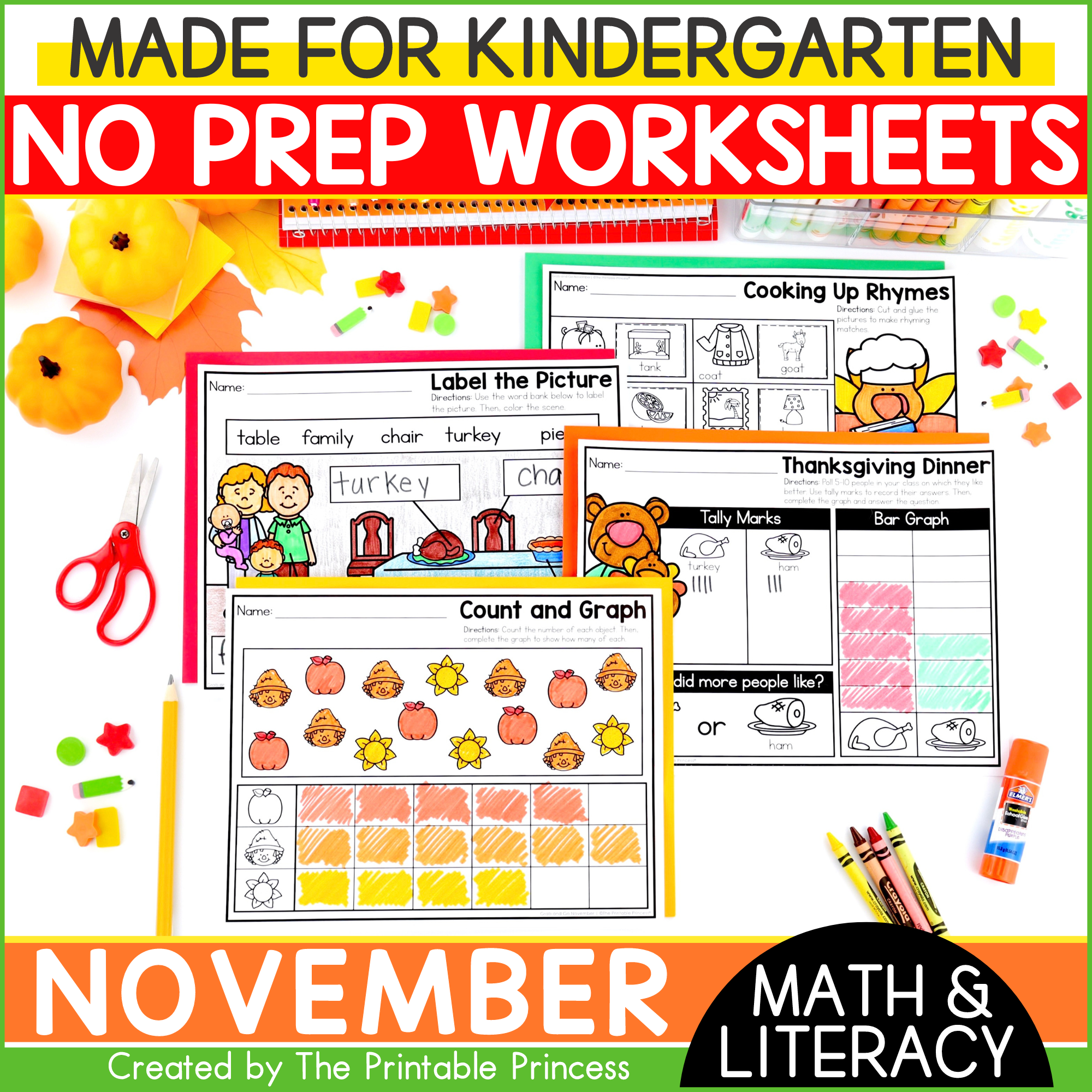 November Literacy And Math Worksheets For Kindergarten The 