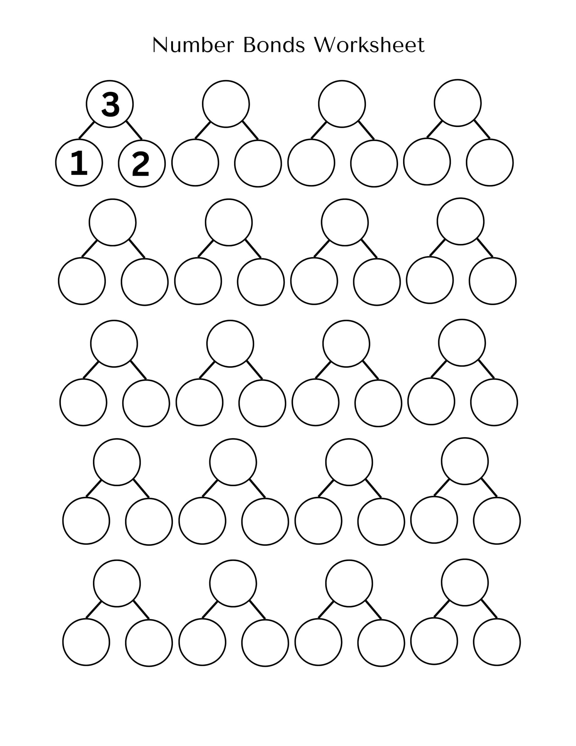 Number Bonds Blank Worksheets Kindergarten First Second Grade Math