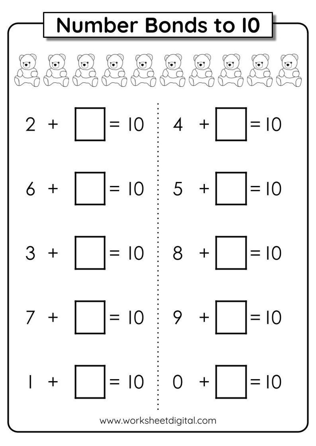 Number Bonds To 10 Math Worksheets Numbers 1 To 10 Kindergarten First Grade Homeschool Number Bonds Activity With Picture Guide Etsy