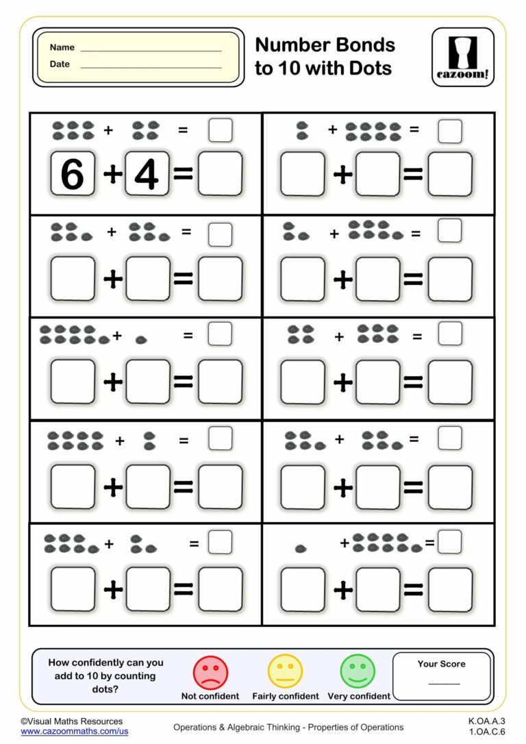 Number Bonds To 10 With Dots K Grade PDF Addition Worksheets