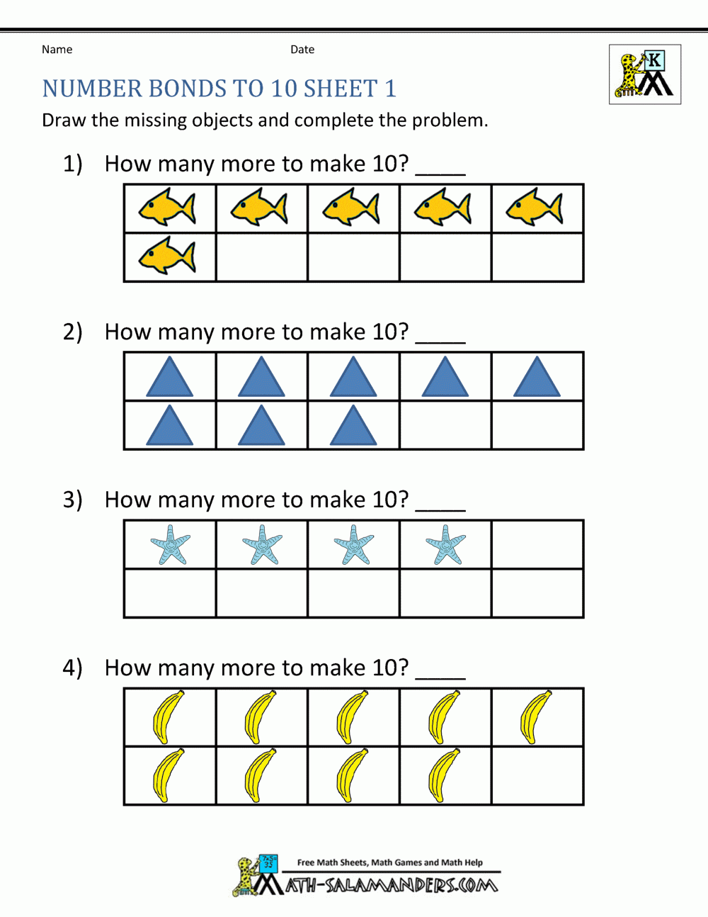 Number Bonds To 10 Worksheets Number Bonds To 10 Worksheets