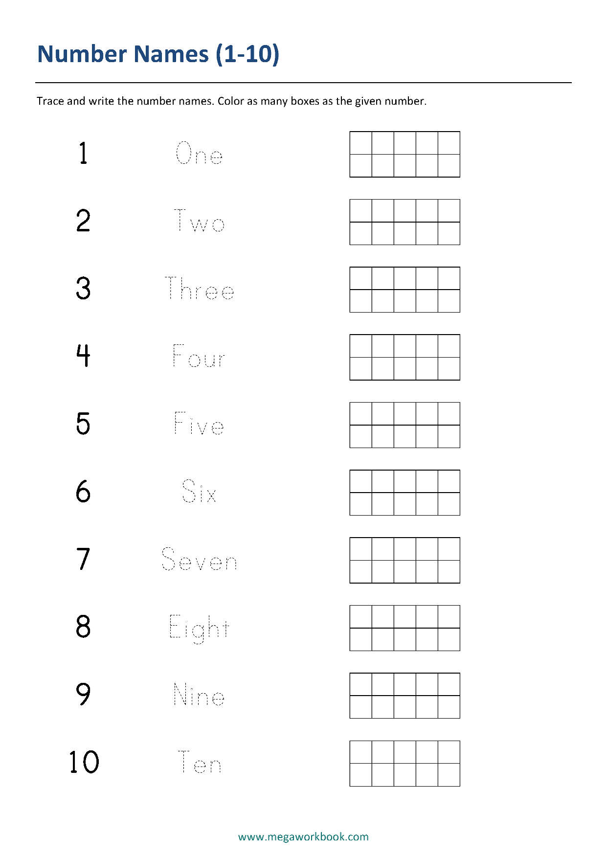 Number Words For Kindergarten Worksheet