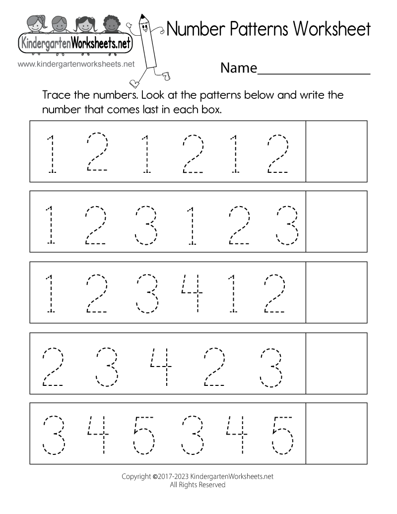 Pattern Math Worksheets For Kindergarten