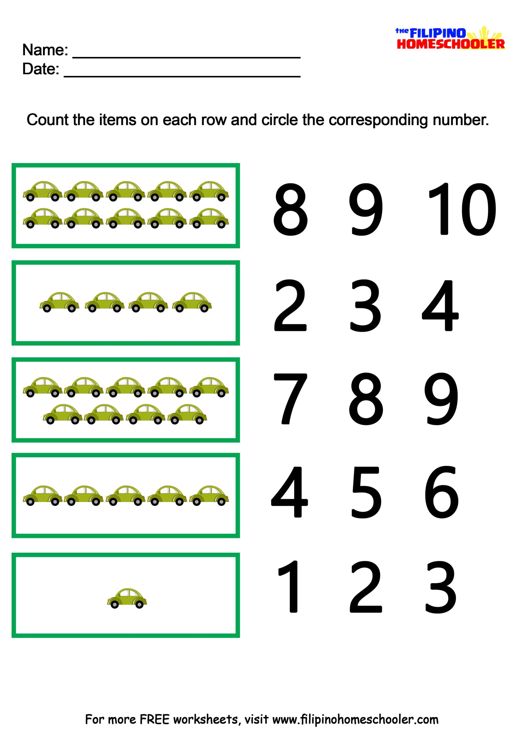 Number Recognition Worksheets 1 10 The Filipino Homeschooler