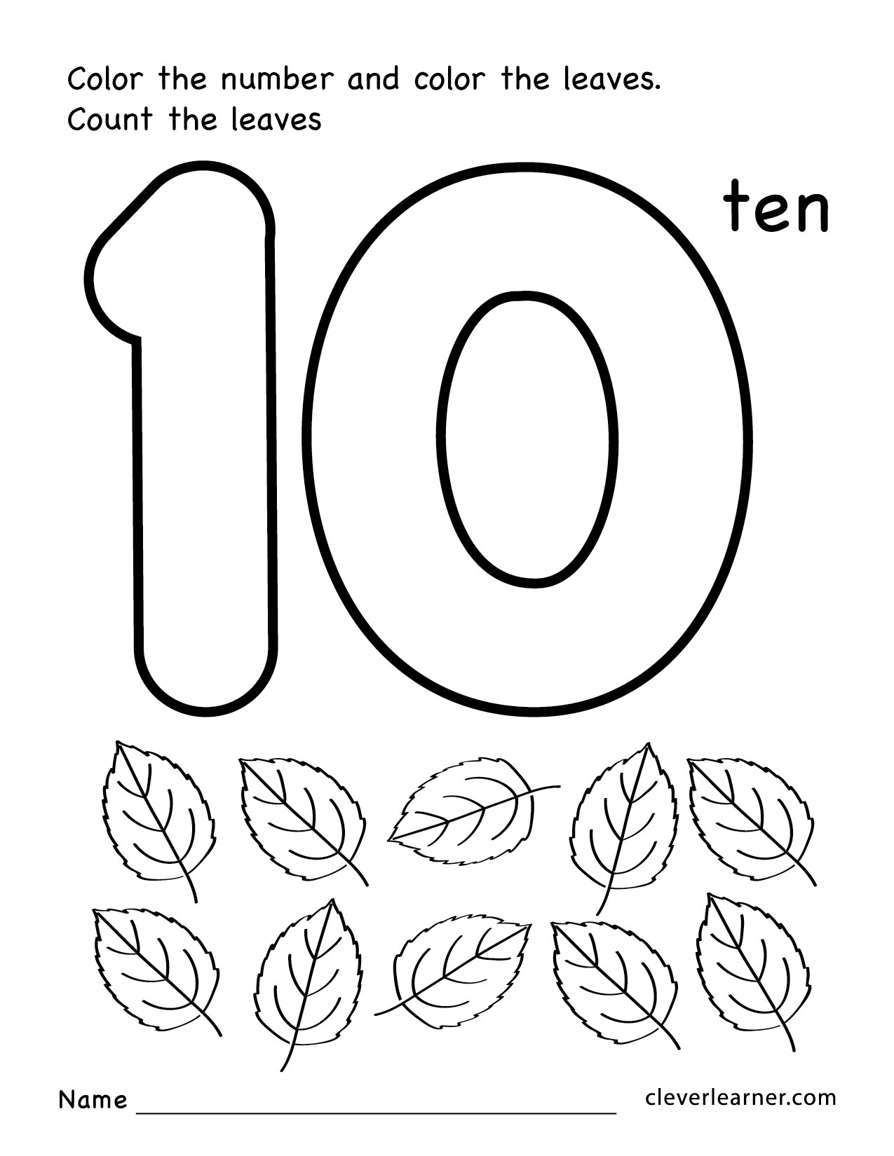 Number Ten Writing Counting And Identification Printable Worksheets For Children