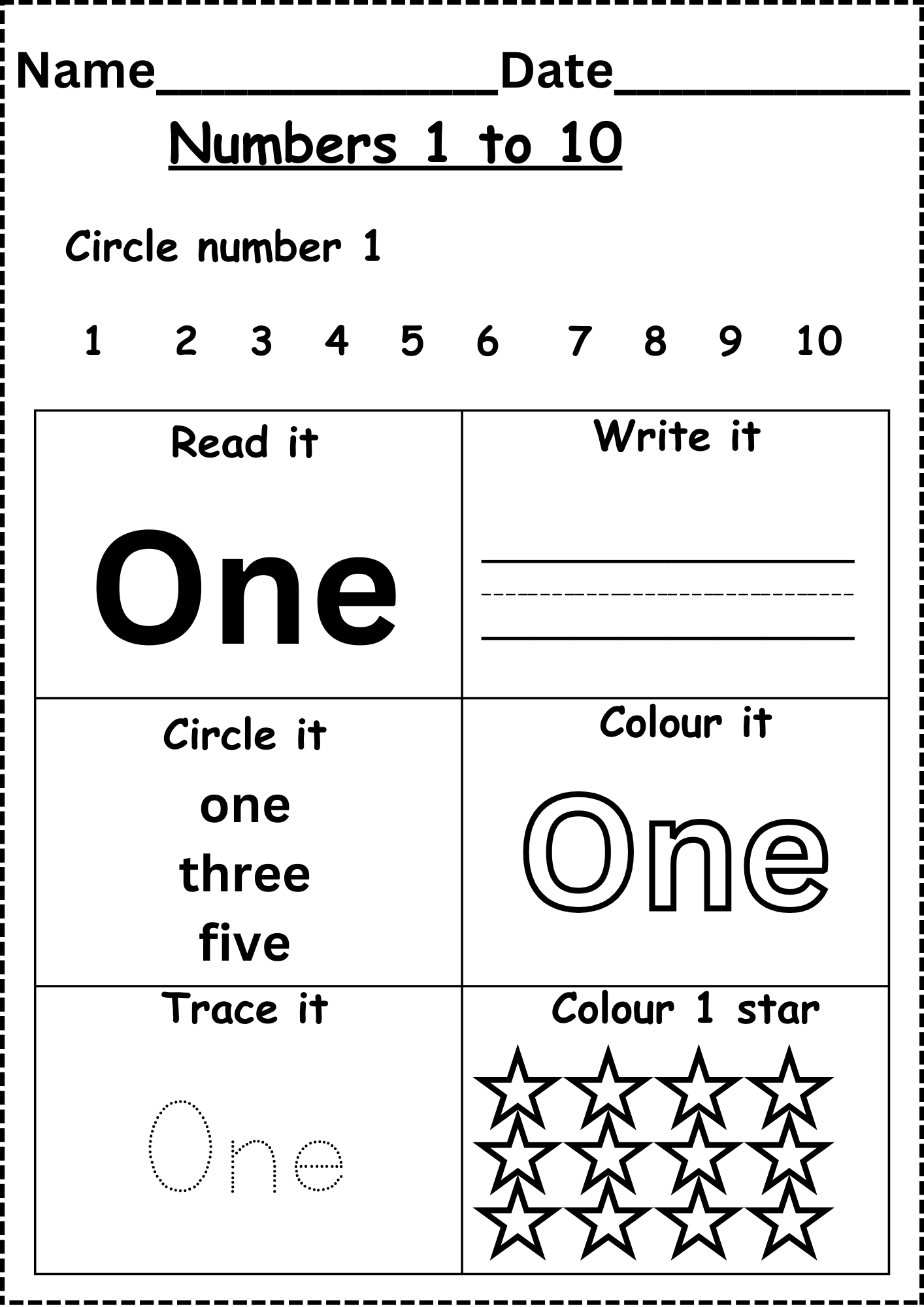 Number Words Worksheets 1 To 10