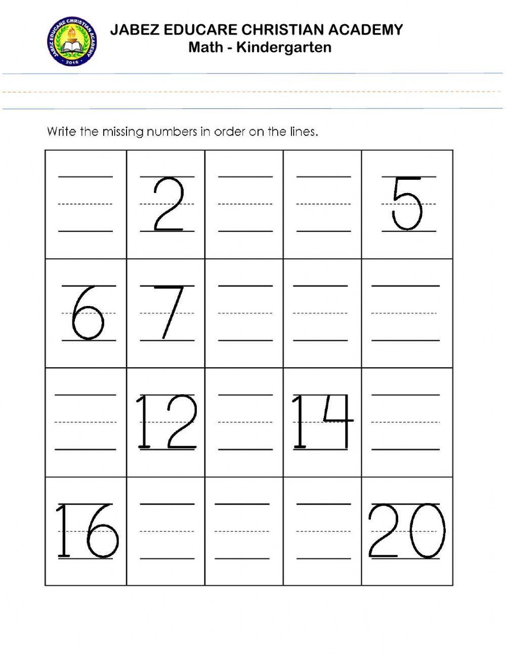 Math Worksheets For Kindergarten 1 20