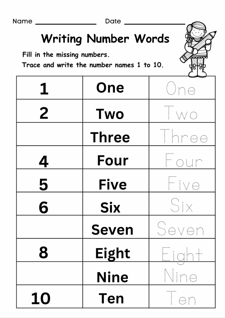 Numbers And Number Words Free PDF 1 10 