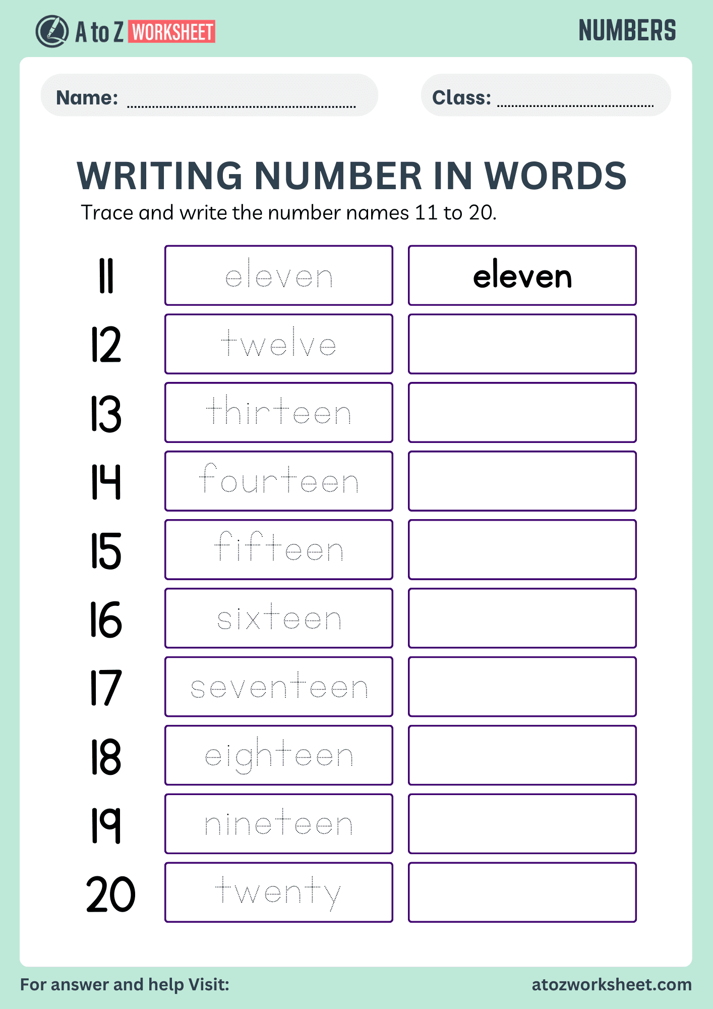 Numbers Worksheet For Nursery UKG And LKG A To Z Worksheet