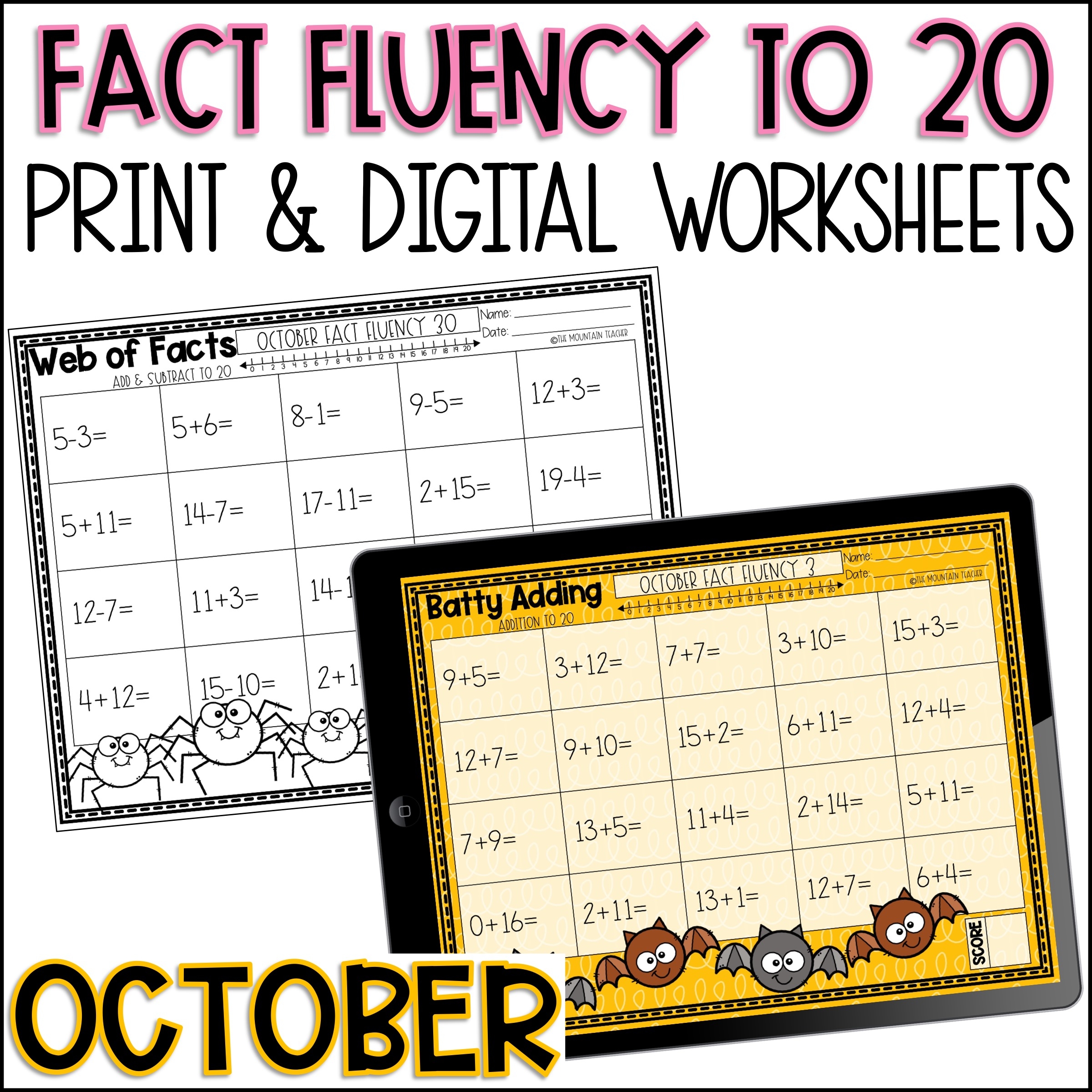 October Math Fact Fluency Worksheets Printable And Google Slides 