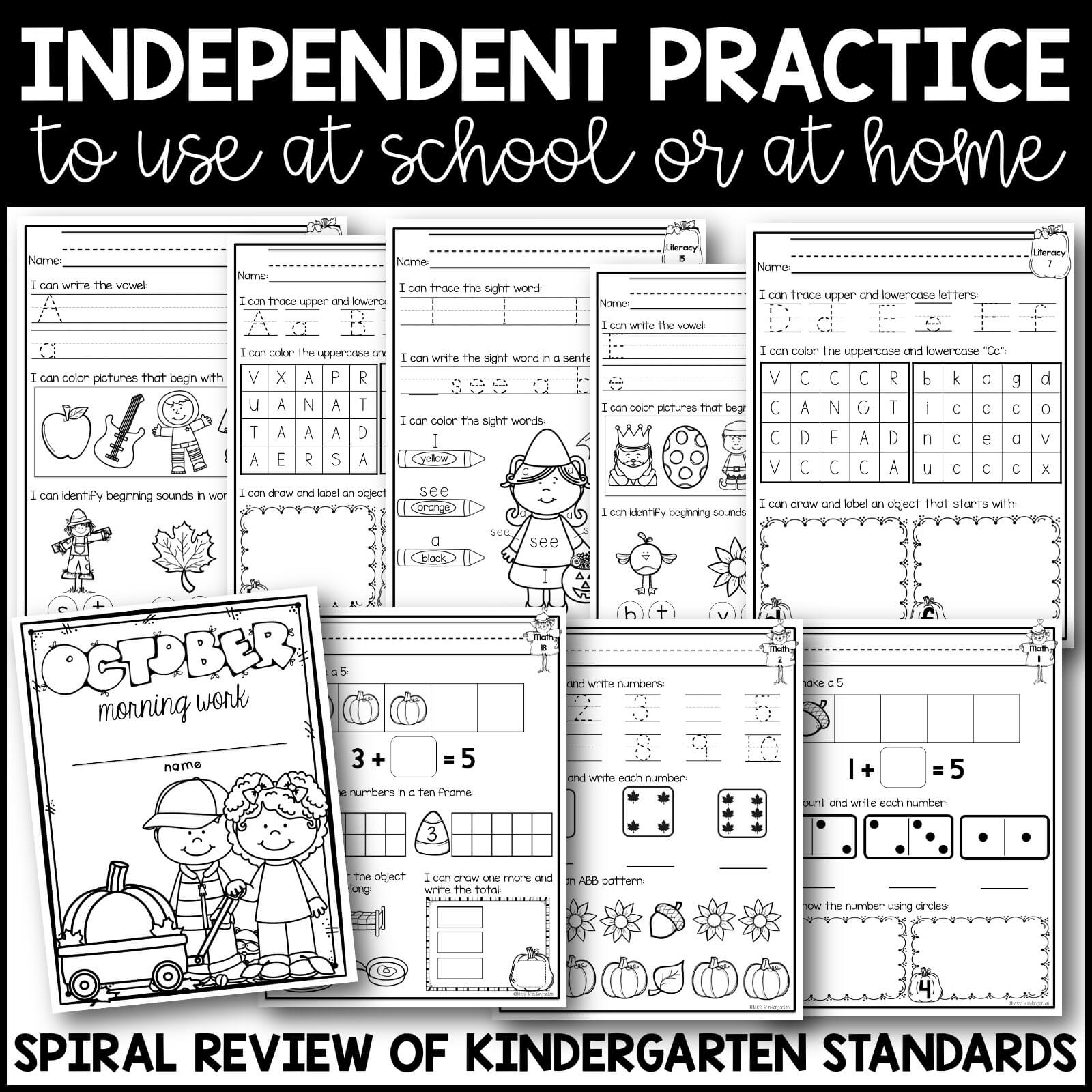 October Morning Work For Kindergarten Math And Literacy Printables Practice Miss Kindergarten