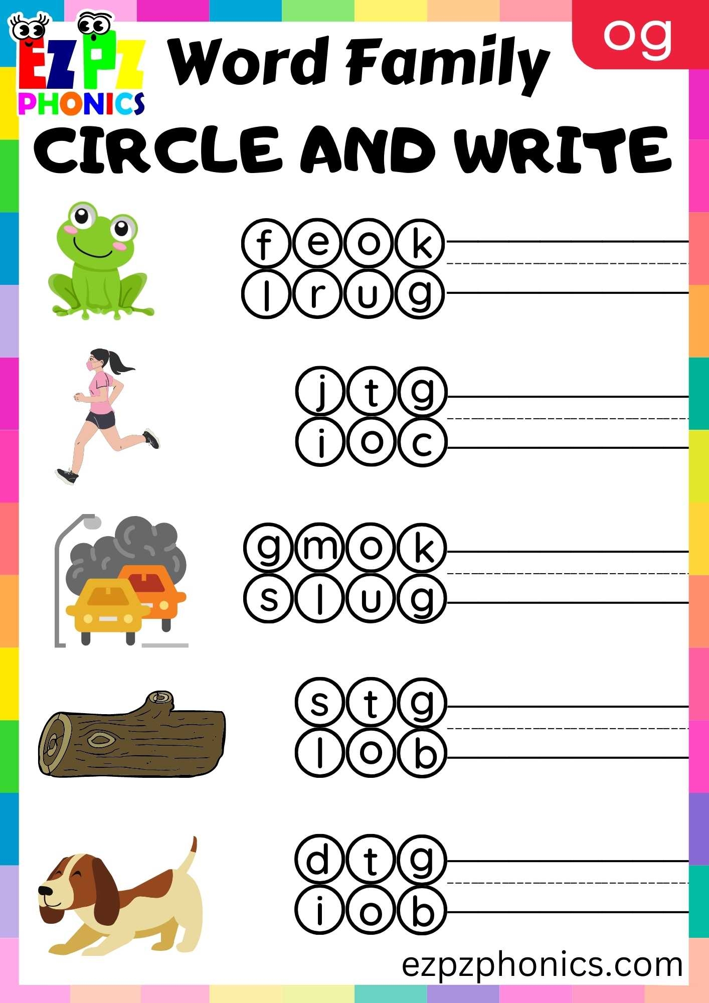 Og Word Family Worksheets For Kindergarten