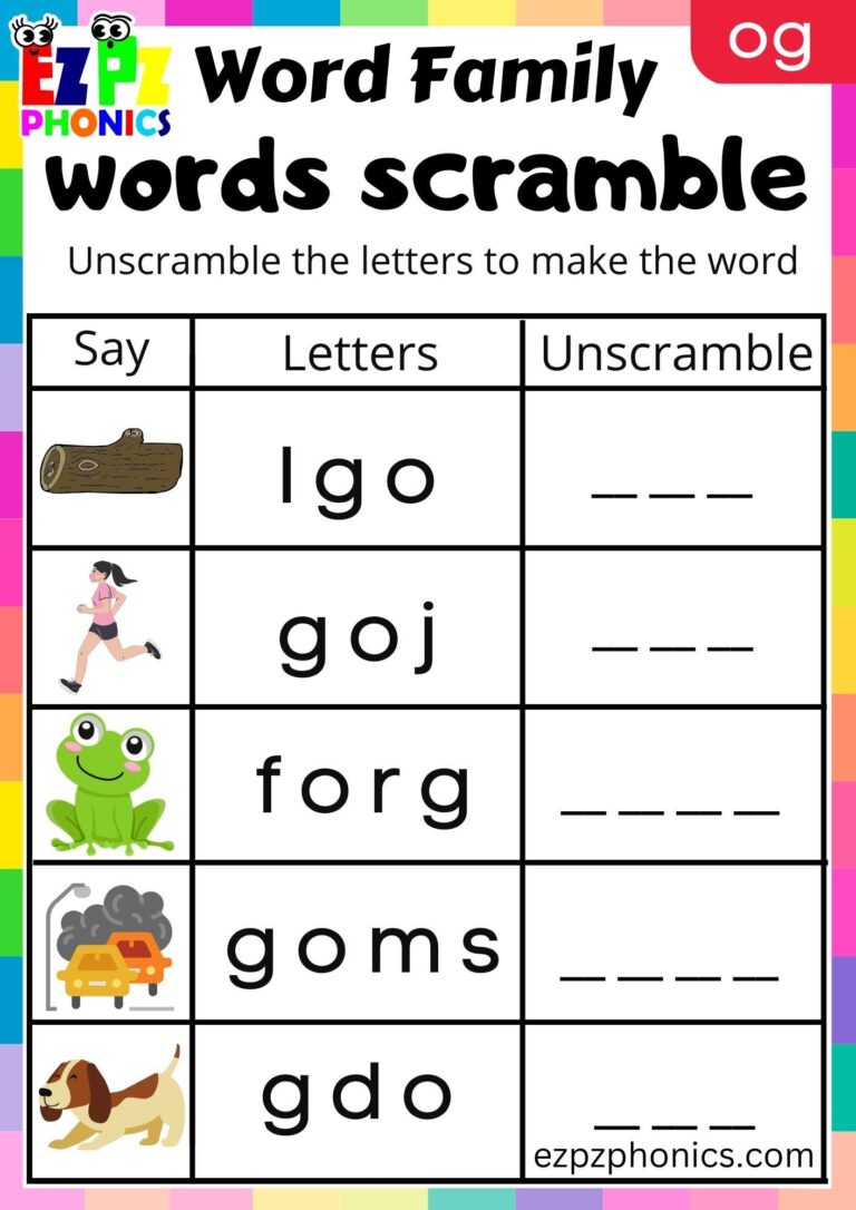 OG Words Words Scramble Phonics Word Families Worksheet Ezpzphonics
