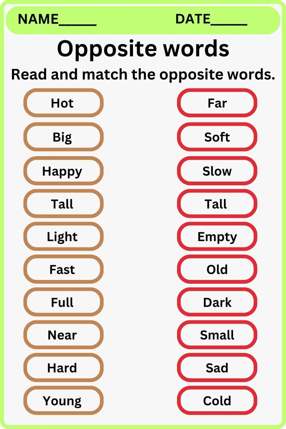 Opposite Words Worksheet For Grade 2