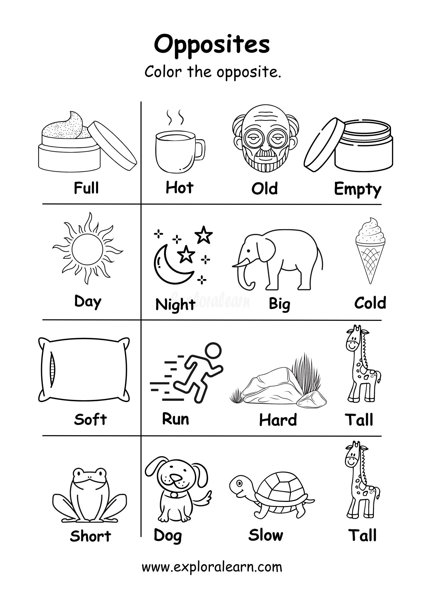 Opposites Comparison Worksheets For Preschool And Kindergarten 2 To 6 Years Kids
