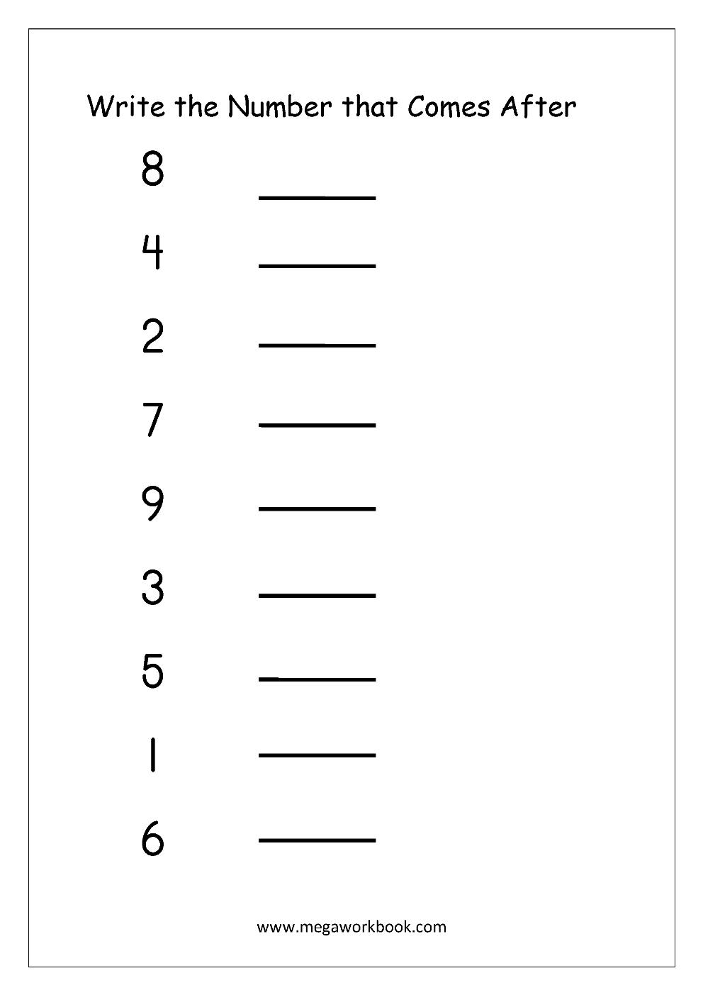 Ordering Numbers Worksheets Missing Numbers What Comes Before 