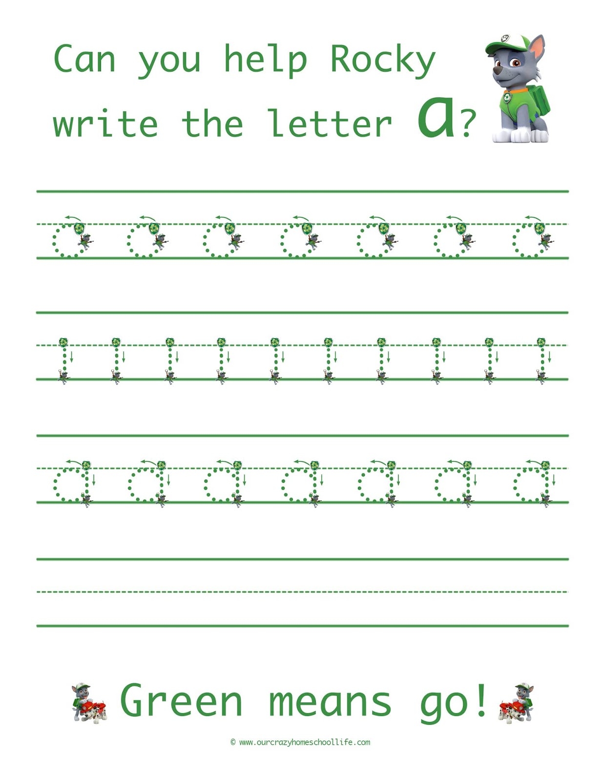 Our Crazy Homeschool Life The Letter A FREE Paw Patrol Handwriting Printables 