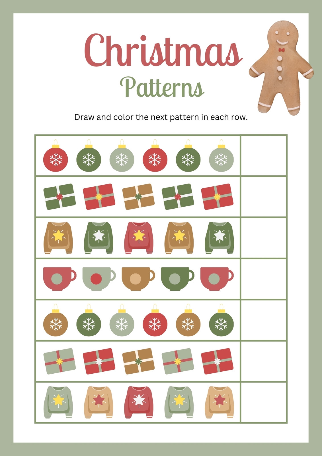 Free Christmas Pattern Worksheets For Kindergarten