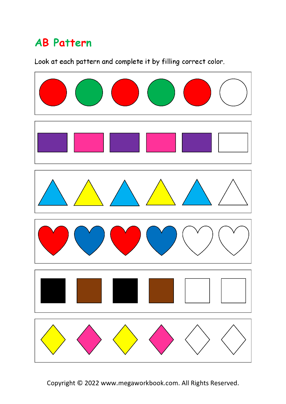 Patterns For Preschool Patterns For Kindergarten Pattern Worksheets For Preschool Pattern Worksheets For Kindergarten Kindergarten Pattern Worksheet MegaWorkbook