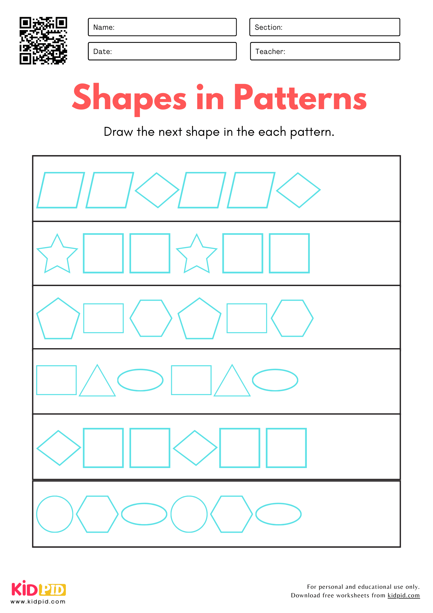 Shapes Kindergarten Worksheets Free