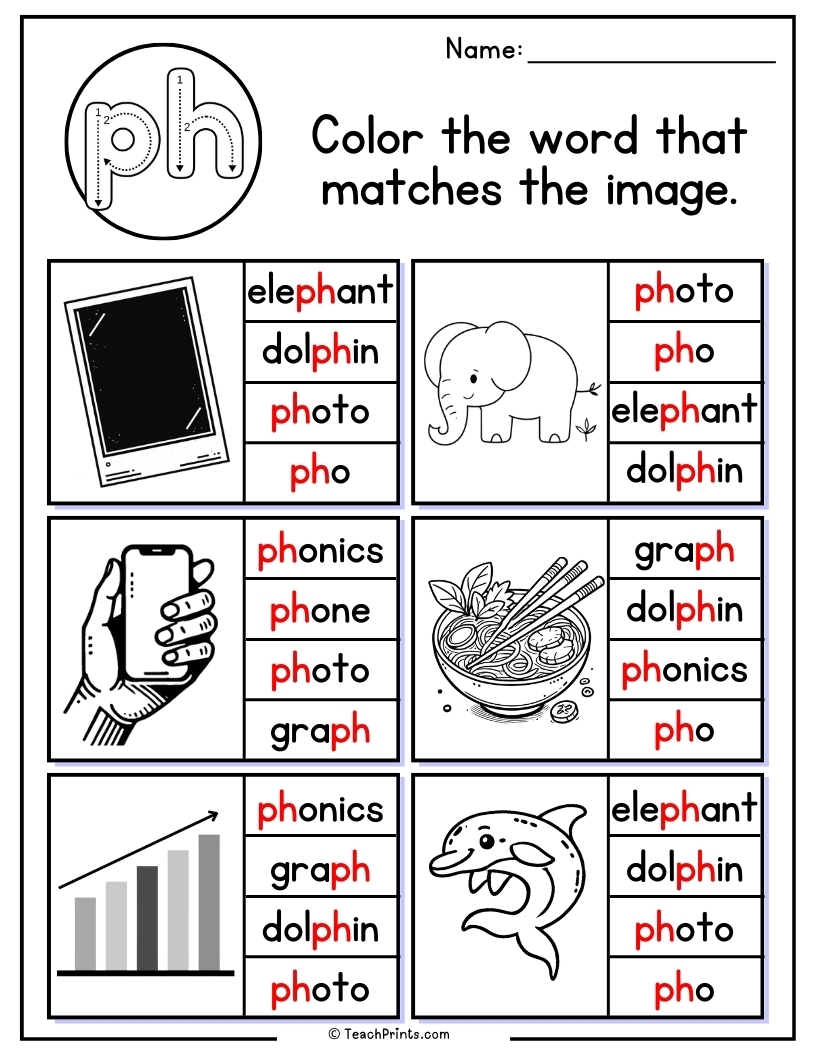 Ph Words Worksheet For Kindergarten