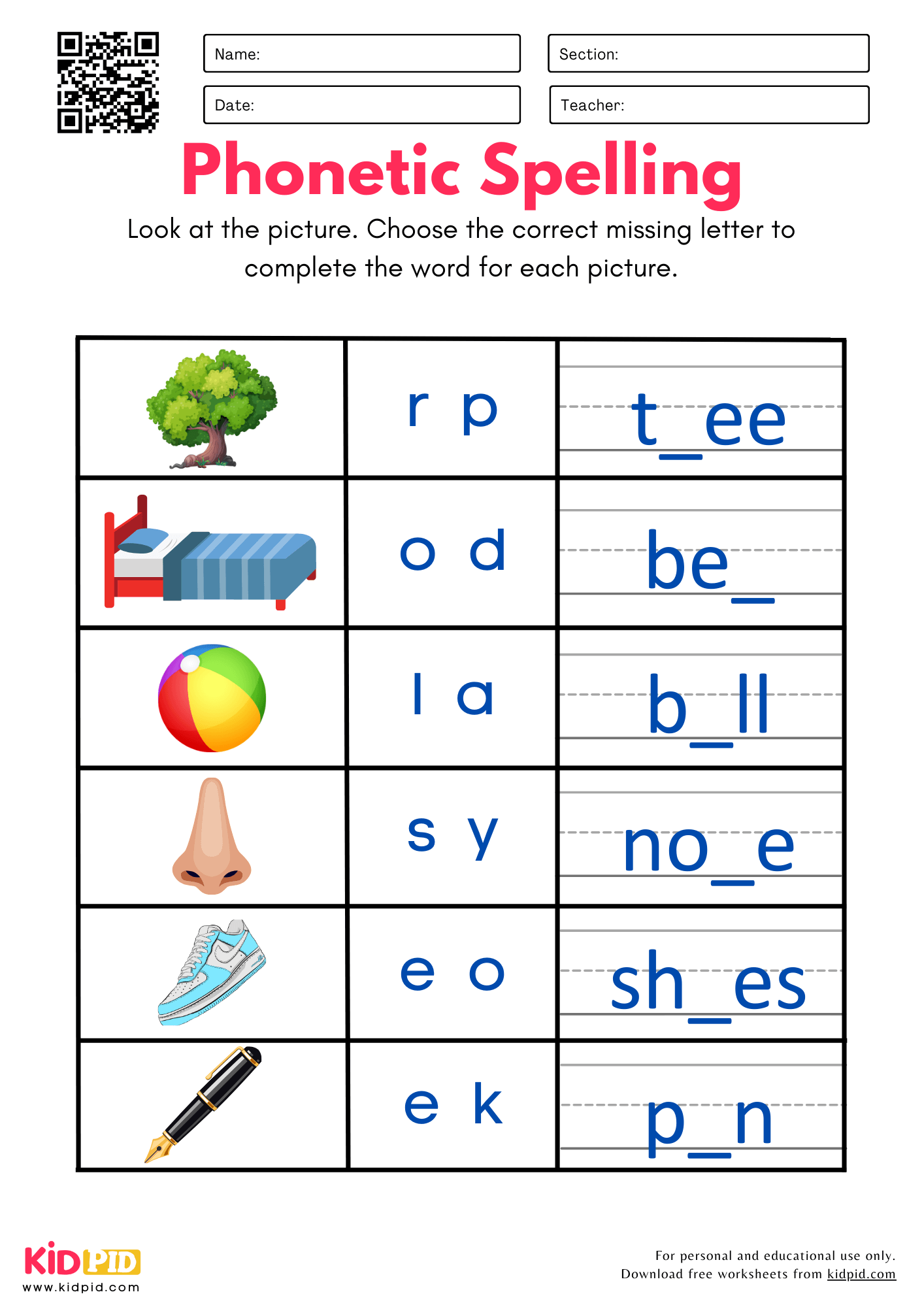 Phonetic Spelling Worksheet For Kindergarten Kidpid Phonetic Spelling Worksheet For Kindergarten Kidpid