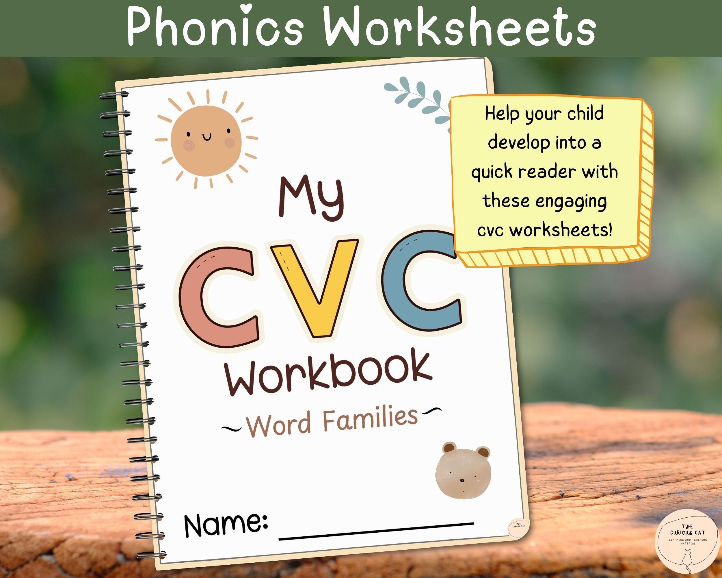 Phonics CVC Words Printable Worksheets For Kindergarten CVC Word Families Spelling U0026 Reading Printables Phonics Workbook Instant Download Etsy